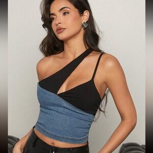 Denim patchwork crop top